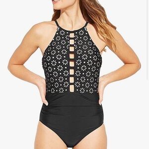 NWT Kona Sol Laser Cut High Neck Ladder One Piece Swimsuit Sz S